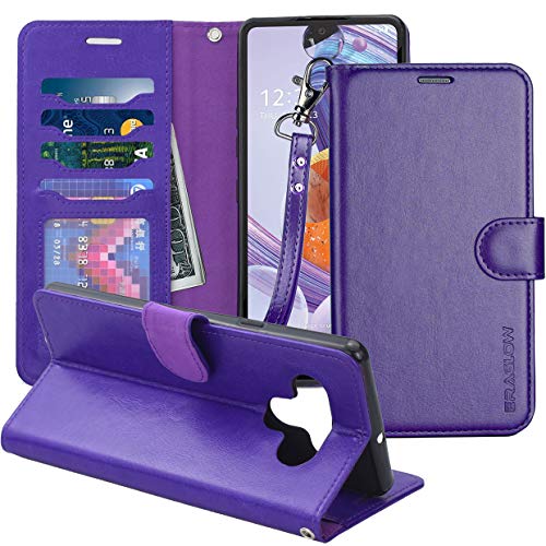 ERAGLOW for LG Stylo 6 Case, PU Leather Wallet Case Flip Protective Phone Cover [Stand Feature] with Wrist Strap and [4-Slots] ID&Credit Cards Pocket for LG Stylo 6 2020(Purple)