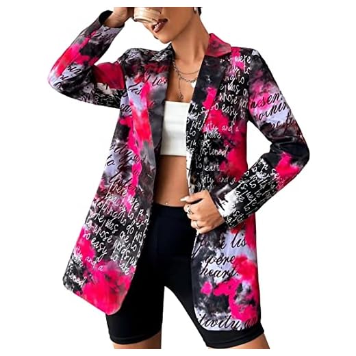 FLYCHEN Chaquetas de Traje y Blazers para Mujer OL Office Lady Chaqueta Floral Coat Casual de Moda Casual Blazers, Pink, XL