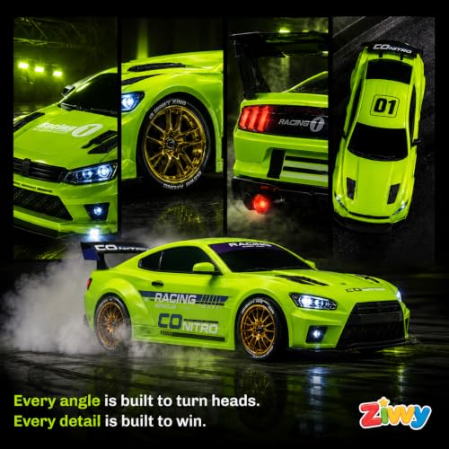 Image of Green Remote Control Car Toy | Nissan | Rechargeable Remote Control Car | 2.4G Remote Control | Tire Replacement | High Speed Motor | 100m Range | LED Light | Birthday Gift for Kids