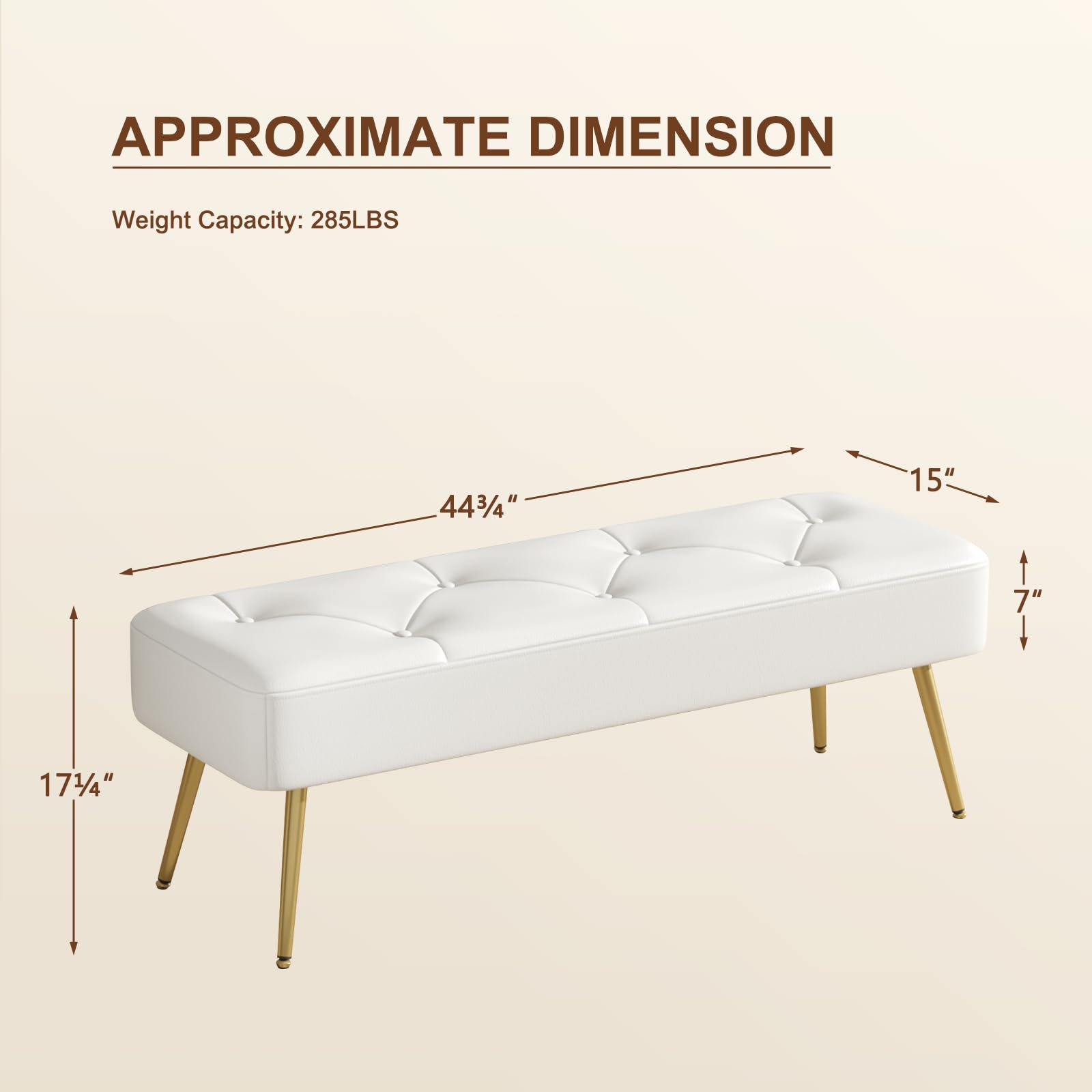 Banc Bout de Lit Banquette, Banc d' Entrée Capitonnée Assise Rembourré en Cuir PU 113.5x36.5x43cm avec Pieds en Métal pour Entrée Salon Chambre à Coucher, Blanc