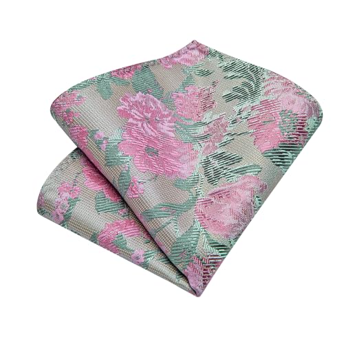 Image of DiBanGu Silk Floral Ties for Men Woven Paisley Necktie and Tie Clip Handkerchief Cufflinks Set for Party Wedding
