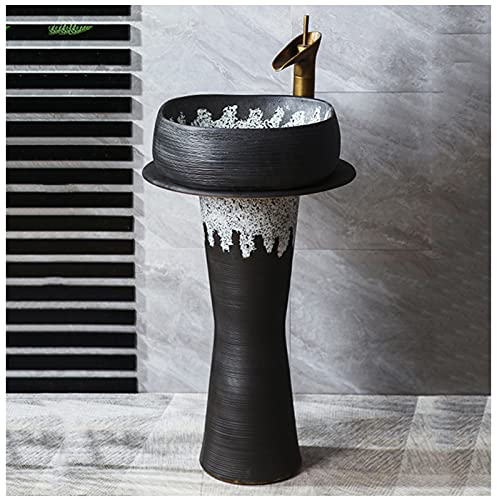 GLJTUO Baños Lavabo De Pedestal De Lujo De Cerámica Fregadero Redondo Independiente Fregadero De Lavabo De Pedestal Lavabo De Cerámica De Arte Independiente para Interior Y Ext(C)