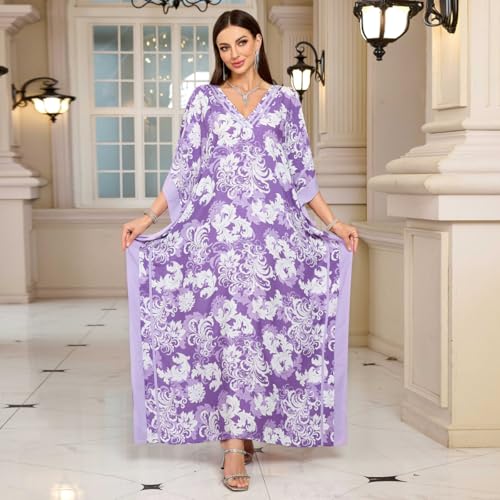 Image of KECVOT Kaftan Dresses for Women V-Neck Print Swimsuit Cover Up Plus Size Beach Caftan Lounge Dress