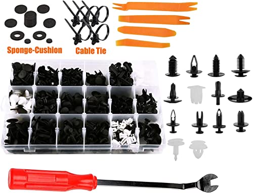 Fender Clips- 435 Pcs Fastener Rivet Clips Nylon Bumper Automotive Furniture Assembly Expansion Screws Kit Auto Body(Black, 435 Pieces+Remover+4 Screwdrivers+5 Cable Ties +20 Sponges)