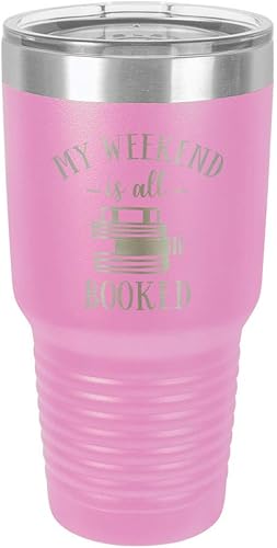 Miniatura 10 de MY WEEKEND IS BOOKED - Vaso con paja y tapa superior deslizante de acero inoxidable, taza de viaje, compara con Yeti Rambler