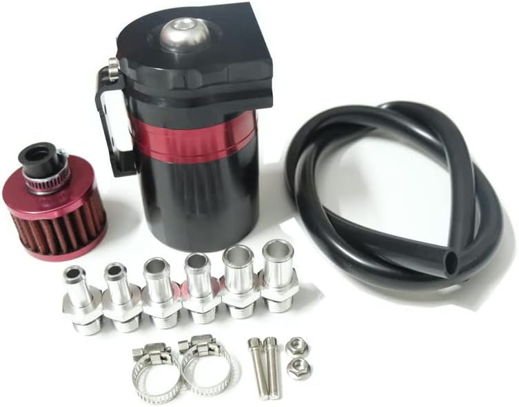 Baffled Aluminum Oil Catch Can Reservoir Tank/Oil Tank With Aluminum Ring And Air Filter Universal 600ML (BLACK)