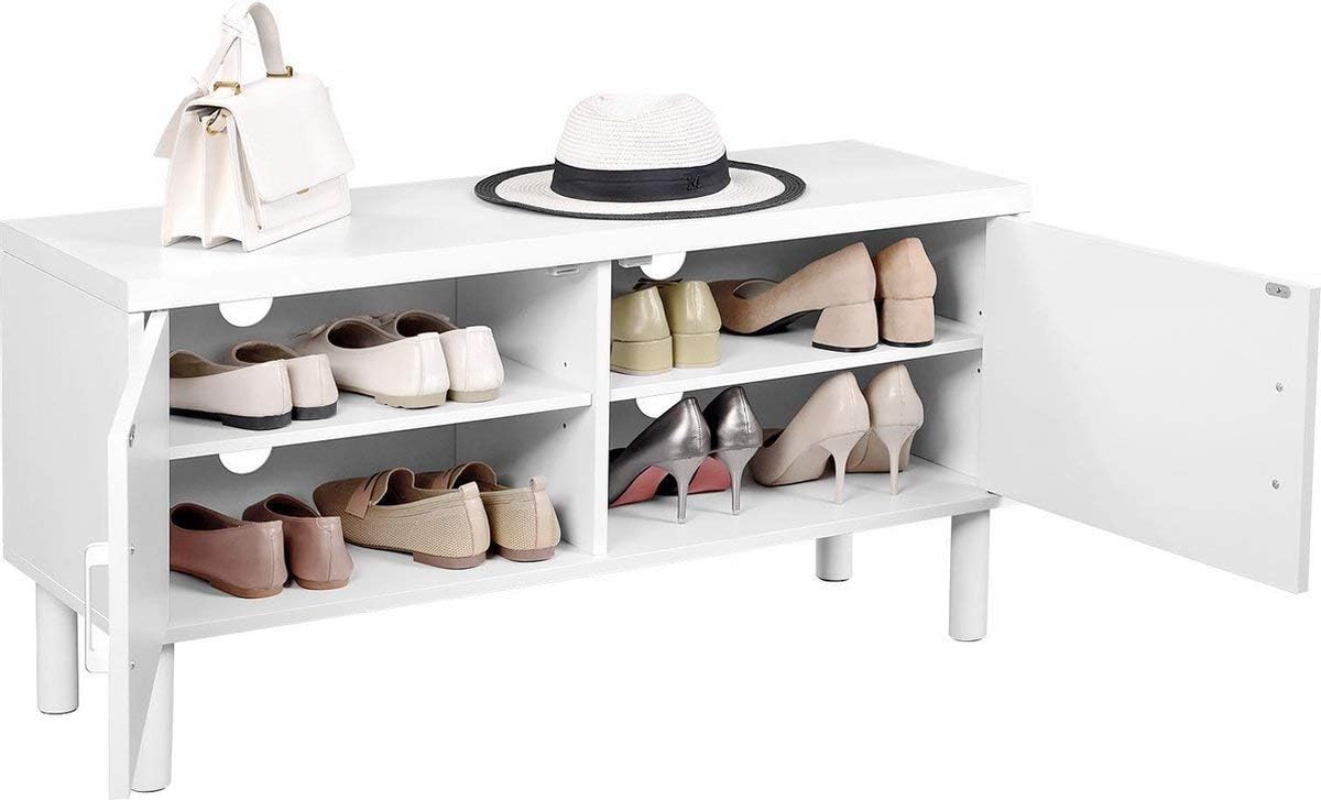 IN-HOMEXL Flat Shoe Cabinet with doors open, showing shoes