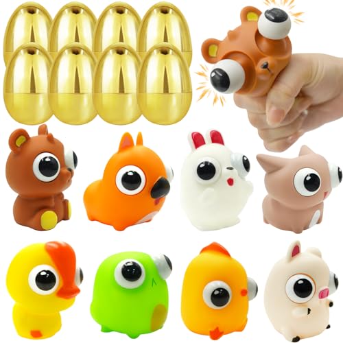 8 Pack Jumbo Surprise Golden Easter Egg Fillers with Eye-pop Fidget Toys, Easter Basket Stuffers Large Easter Eggs with Toys Inside, Easter Egg Hunts Party Favor for Kids Boys Girls Toddler Teens