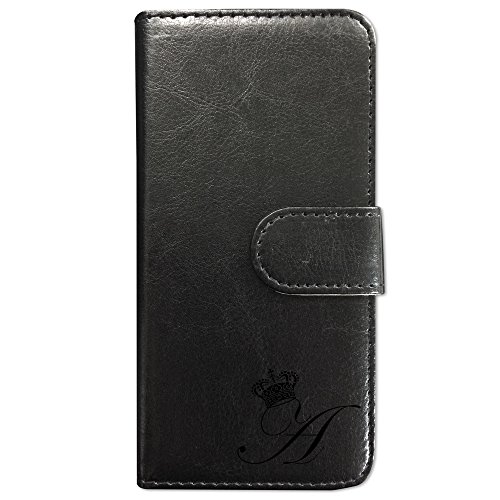 sslink iPhone17 Pro Max アイフォン17プロマックス 対応 手帳型 スマホ ケース クラウン イニシャル 「A」 黒文字 (ブラック) アルファベット ロゴ エンブレム ダイアリータイプ 横開き カード収納 フリップ カバー スマート