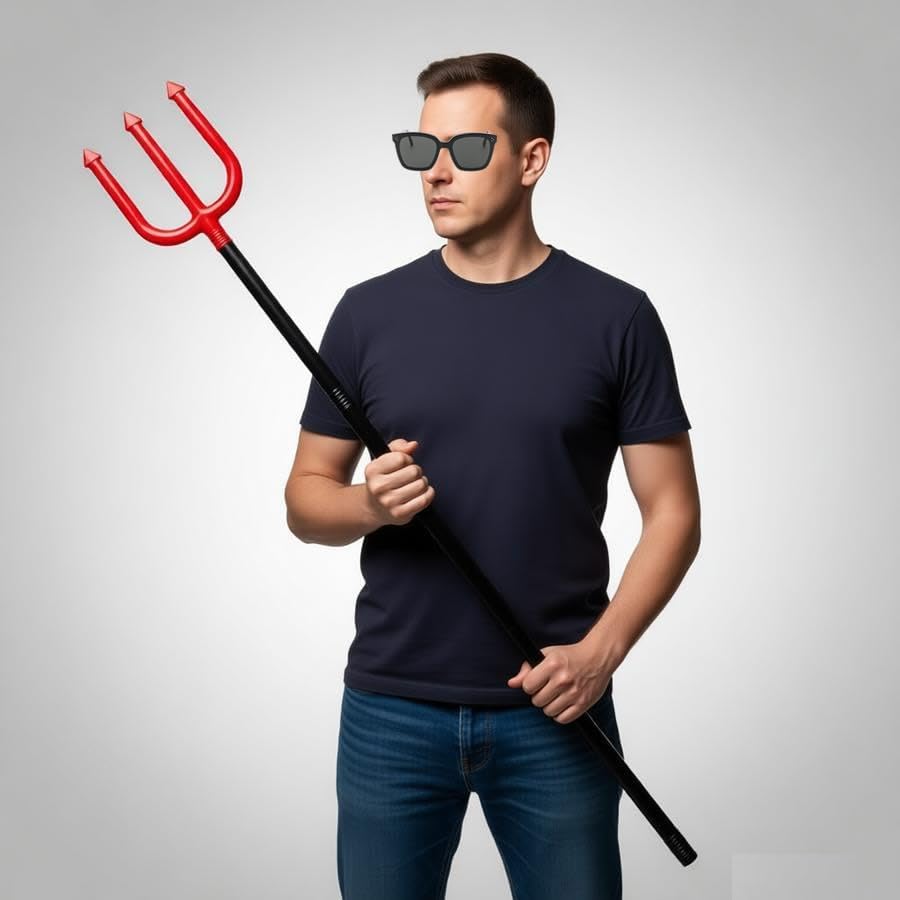 Detachable Trident Prop Devil Pitchfork 40" Plastic Three-pronged Spear Fork Costume Cosplay Props Halloween Red and Black