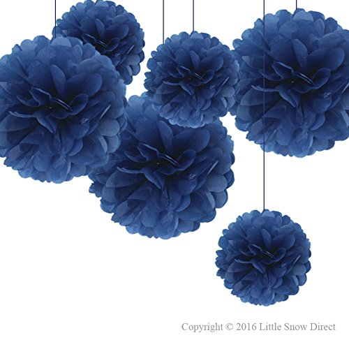 Little Snow Direct 6 Pieces Mixed Tissue Paper Pom Poms Flower Wedding Party Garlands Birthday Gift Wrap Nursery Home Decoration - Navy Blue, 8 Inch and 12 Inch