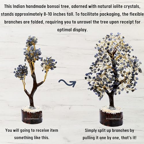 Image of Certified Iolite Crystal Tree for Good Luck - Healing Crystals Money Tree for Wealth, Positive Energy at Home Office - Decorative Spiritual Gifts for Vastu, House Warming