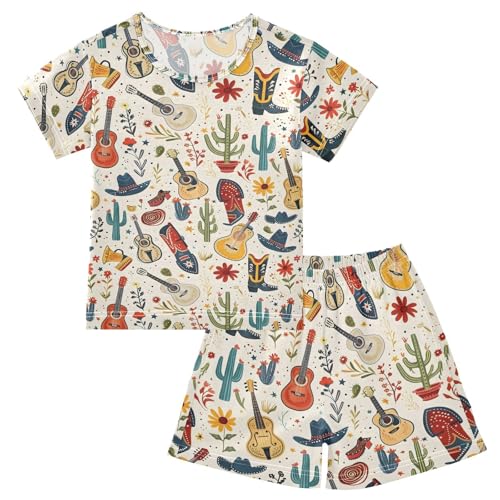 Pajama Short Sleeve Sets Cowboy Boot Guita Summer Sleepwear 2 Piece Nightwear
