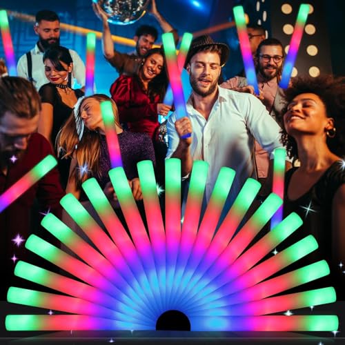 Anosuwa 60pcs Varillas de Espuma Iluminadas,palos luminosos boda,bastones de luz LED,3 modos de iluminación,Palitos luminosos,barra estroboscópica LED de color multimodo para fiestas,conciertos