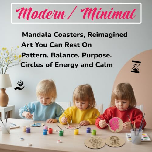 Image of BAGJI TOYS DIY Coaster Painting Kit for Kids & Adults - 6 Pre-Marked Wooden Tea Coasters with Stand, 12 Non-Toxic Water Base Colours & 1 Brush - Mandala Art & Craft DIY Set - Beginner Friendly Painting Craft Kit, Birthday & Gift Activity (MNDD2)