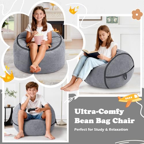 Image of 2FT Bean Bag Chair 2'Bean Bag Chairs with Memory Foam Filled Small Bean Bag | Bean bags with Machine Washable Cover Luxurious Velvet Fabric, Comfy Chairs for Living Room, Bedroom, Dorm, Darkgrey