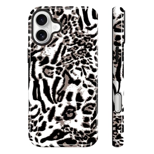Image of Magnetic for iPhone 17 Case for Women Men, White Leopard | Cute Cheetah Pattern Design [Compatible with MagSafe] 2-Layer Hybrid Shockproof Glossy Protective Cover