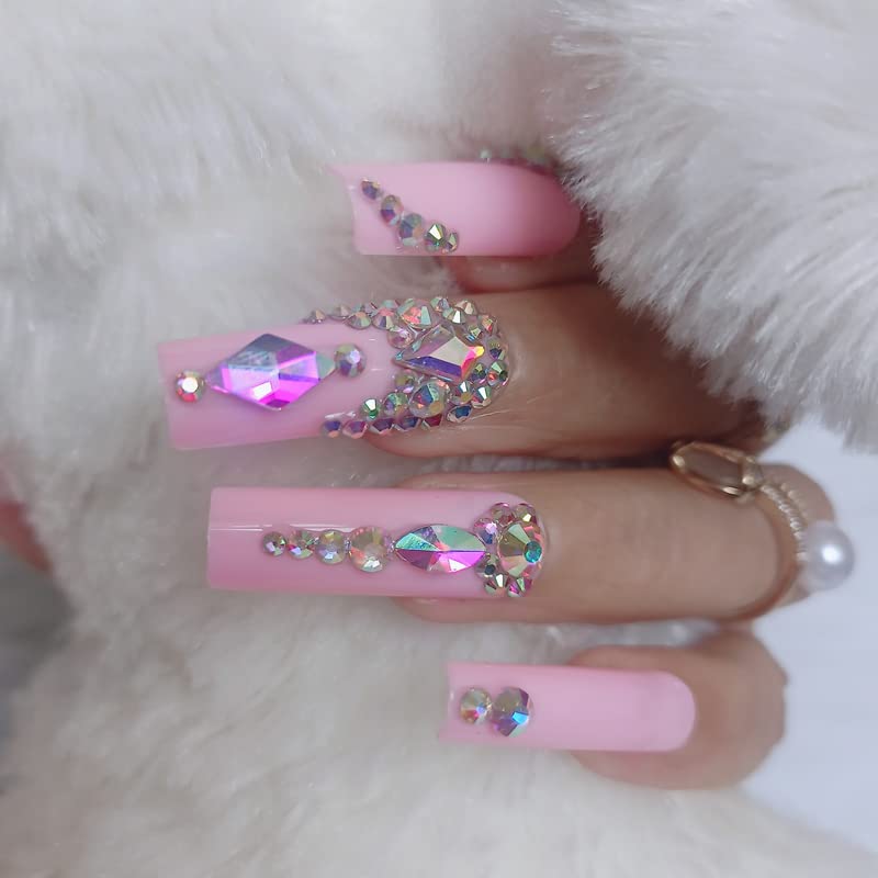 ZYBUXY 24pcs Luxury Super press on nails coffin Long Rectangl Acrylic Nails Salon Fake Nails Ballet Glossy for women false nails pink