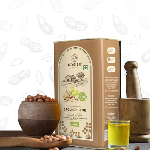 Image of Rosier Stone Pressed Organic Groundnut Oil 5 L | Traditional Wood Pressed Peanut Cooking Oil | Kolhu /Kacchi Ghani /Chekku | Pure, Natural and Healthy Groundnut Oil 5 Litre