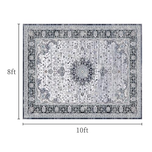 Vintage 8x10 Washable Area Rug, Low-Profile Large Area Rug with Non-Slip Backing & Durable Edge Binding, Pet-Friendly Carpet, Large Rug for Living Room, Bedroom, Dinning Room