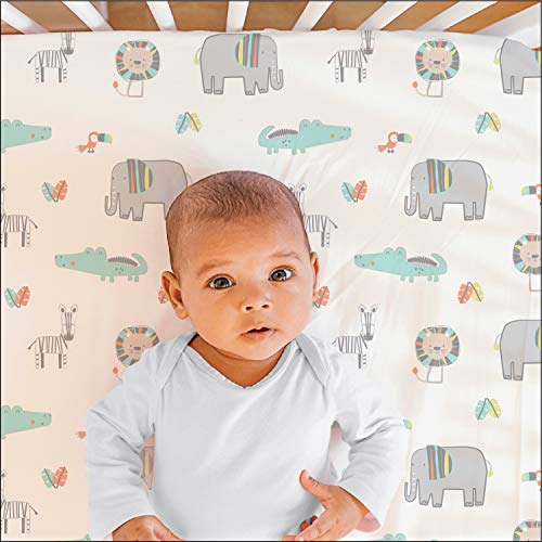 The Peanutshell Safari Fitted Crib Sheet Set For Baby Boys Or Girl, 2 Pack Unisex Set #TOP1