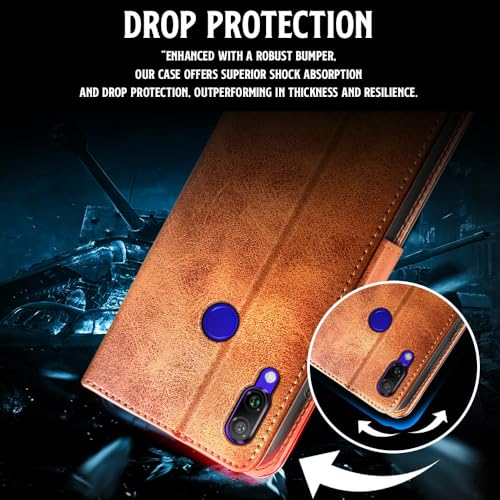Image of WOW IMAGINE Shock Proof Flip Cover Back Case for Xiaomi Mi Redmi Note 7 | 7 Pro | 7S (Magnetic Button Flip Case | Wallet Pockets & Stand | Leather Finish | Alder Brown)
