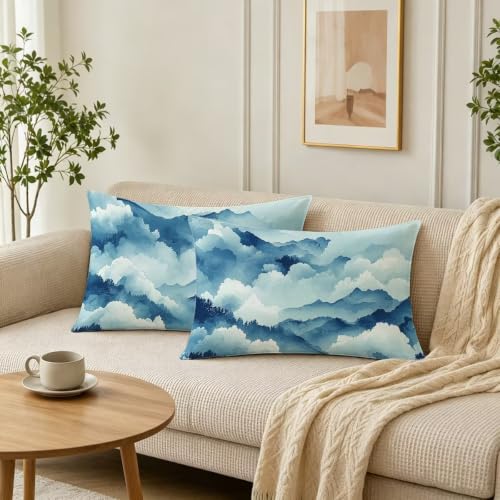 Fundas cojines rectangular de terciopelo azul con paisaje regalo decoracion 3