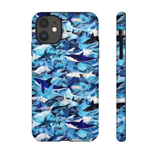 Coque rigide iPhone 11 motifs requins vagues océan bleu brillant
