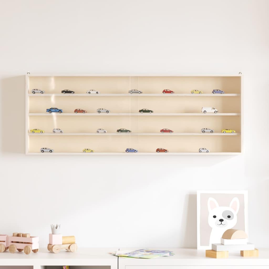 Wandregal Sammlervitrine aus Holz mit 4 Fächern und Schiebetüren 100x37x8,5 cm Schwebendes Regal zur Wandmontage für Wohnzimmer Schlafzimmer und Flur