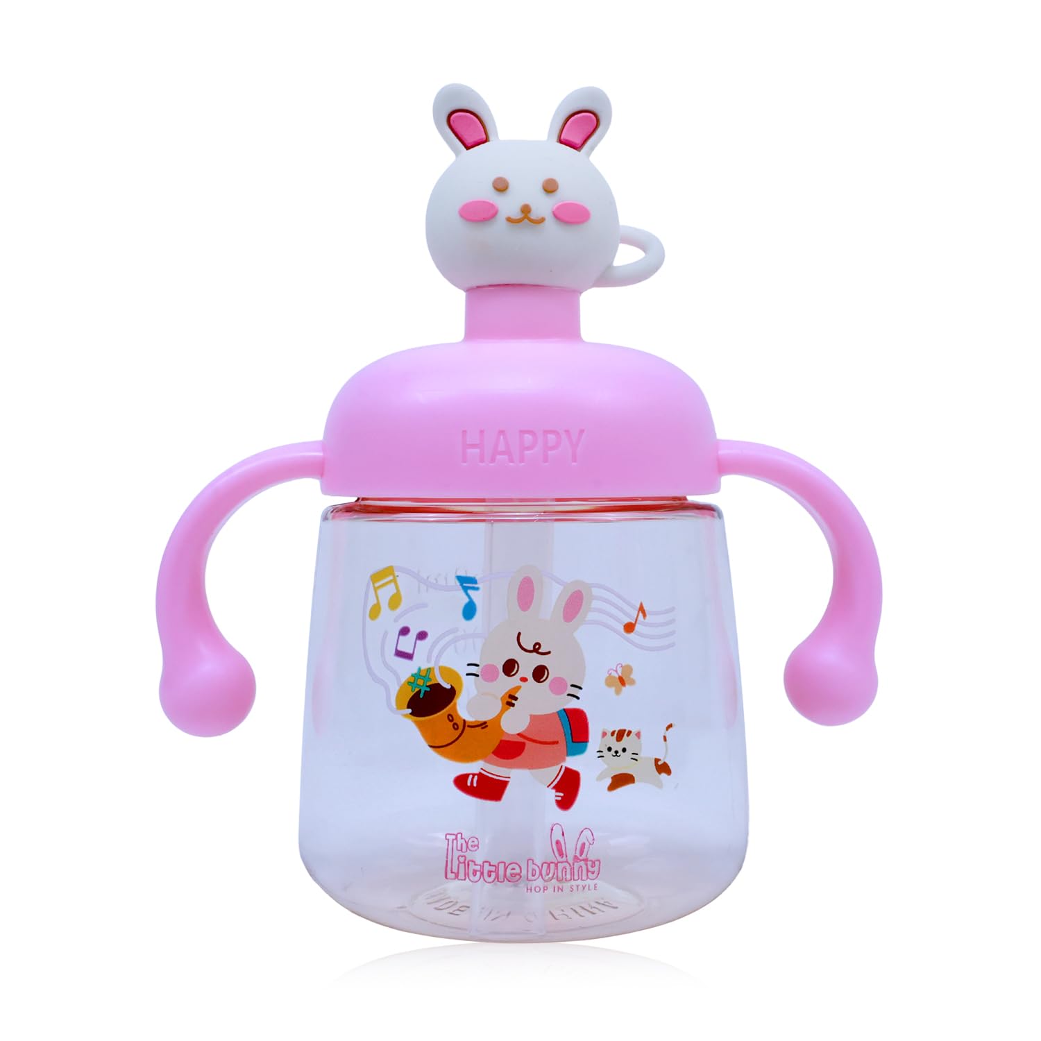 THE LITTLE BUNNY HOP IN STYLE Leak-Proof Baby Sipper Bottle with Dual Handle & Soft Silicone Straw | BPA-Free Cute Design Training Sippy Cup for Kids & Toddlers - 250ml (Pink)-image-49