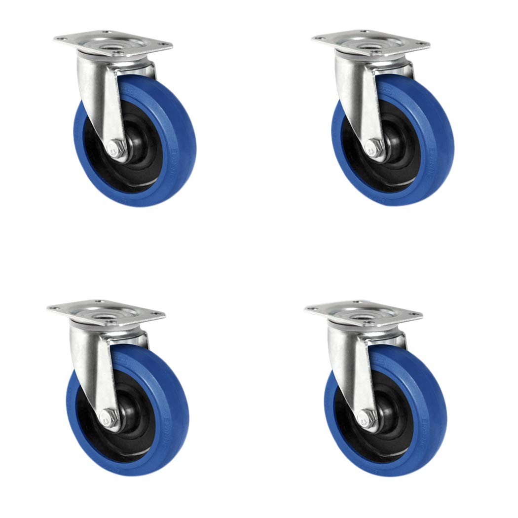 Juego sbsb125r4 F1r0 N rollo de 4 ruedas, poliamida, elástico Azul, Goma, diámetro 125 mm, cojinetes de rodillo, ruedas de transporte de carga, 600 kg (4 unidades)