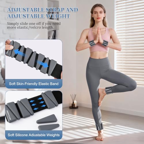 Image of BECOJADDE Ankle Weights Set of 2 (1 lb /2 lb /3 lb Each) Adjustable Wrist Weights for Women Men Wearable Arm Leg Weight for Pilates, Running, Walking, Workout, Yoga