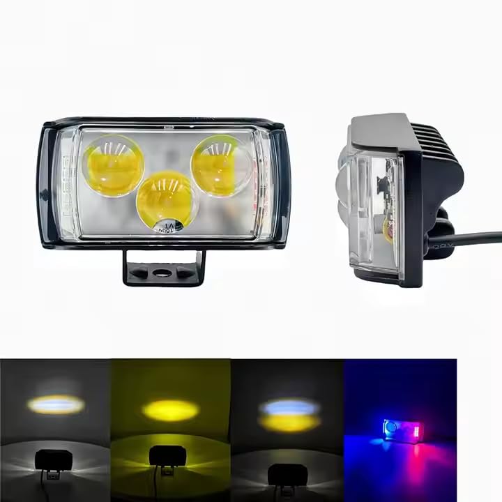 Image of Night-Drive 3 EYE LED Lens Fog Flashing Light | White & Amber Auxiliary Projector Spot Lights for Motorcycles, Cars, Scooty & Electric Vehicles (45W, 2-Pack)