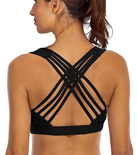 YIANNA Sports Bras for Women - Medium Support Strappy Sports Bra Padded