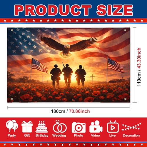 Image of Bliss Yard Large Patriotic Banner USA Flag Eagle Backdrop for Outdoor Party 71 x 43 Inches Red White Blue Independence Day Decorations for Porch Yard Memorial Day Veterans Theme Banner