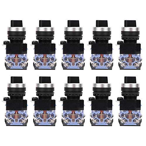 10 Pcs 22mm Push Button Switch,BEM38-11X/21 Maintained Key Switch 2 Position Self-Locking Rotary Selector Switch Maintained Selector Switch of Sliver Alloy Connect for Electrical Circuits
