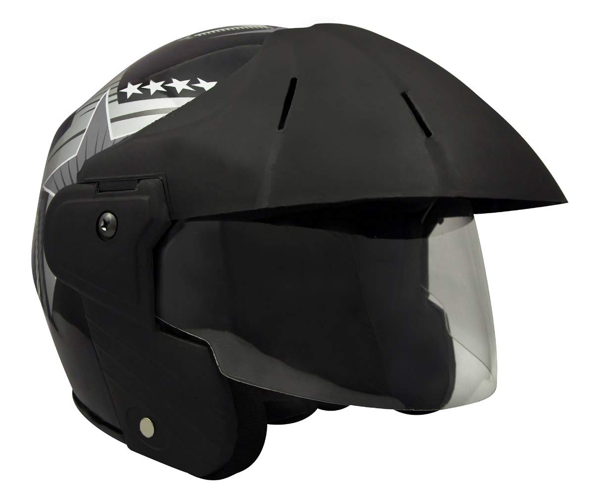 Deltz Power (ISI Certified) with Grey Decal Open Face Helmet (Black Glossy) (Small)