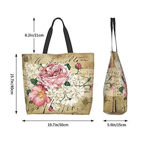 Famame-Vintage-Rose-Floral-Canvas-Tote-Bag-Large-Women-Casual-Shoulder-Bag-Handbag-Reusable-Multipurpose-Shopping-Grocery-Bag-For-Outdoor