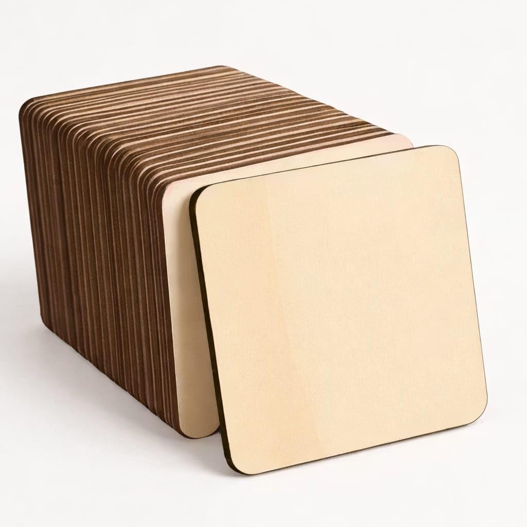50 Pieces 4 Inch Unfinished MDF Square Cutouts with Rounded Corners | Pine MDF Sheets for DIY Arts, Crafts, Painting, Engraving & Home Decoration-image-44