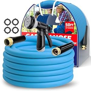 Lefree Garden Hose 5/8 in x 50 ft, Hybrid Polymer Water Hose with 10 Function Nozzle, Heavy Duty, Sturdy, Drinking Water Safe, All-weather, No Kink, Ease of Use and Move (Blue)