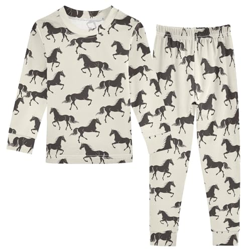 Fustylead Black Running Horse Silhouette 2-Piece Cotton Pajama Set, Long Sleeve Top and Matching Bottom