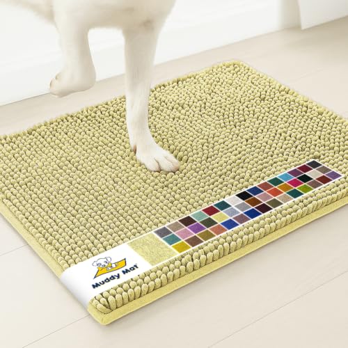Image of Muddy Mat | Super Water Absorbent Door Mat Indoor, Microfiber Quick Dry Chenille Entryway Rug, Slip Resistant Front Door Mat, Indoor Mats for Entryway, Machine Washable Pet Rug, Yellow 3ft x 3ft