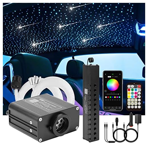 CHINLY Sternenhimmel Auto Glasfaser Licht für Auto/Decke, 16W Meteor Twinkle 450pcs*0.75mm*3m Bluetooth RGBW APP/Remote LED Fiber Optic Star Deckenleuchten Kit mit Shooting Star Light Kit