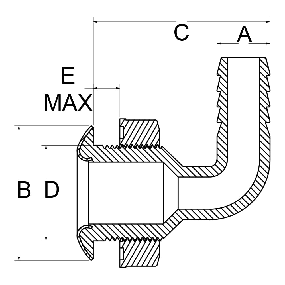 White Water - Marine 316 Stainless Steel Trim with Nylon Body Thru-Hull | 90 Degree Angle | Fits 1-1/2