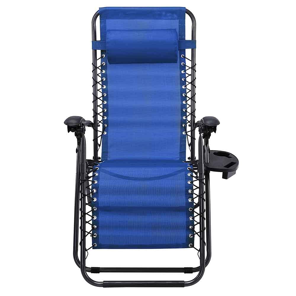 BAKAJI Sedia a Gravità Zero Pieghevole Salvaspazio con Vassoio Acciaio 22mm Reclinabile Texilene Blu