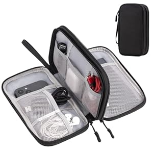 Arae Electronic Accessories Organizer, Travel Essentials Cable Bag with Double-Layer Storage for Cables, Cards, Chargers – Black, M