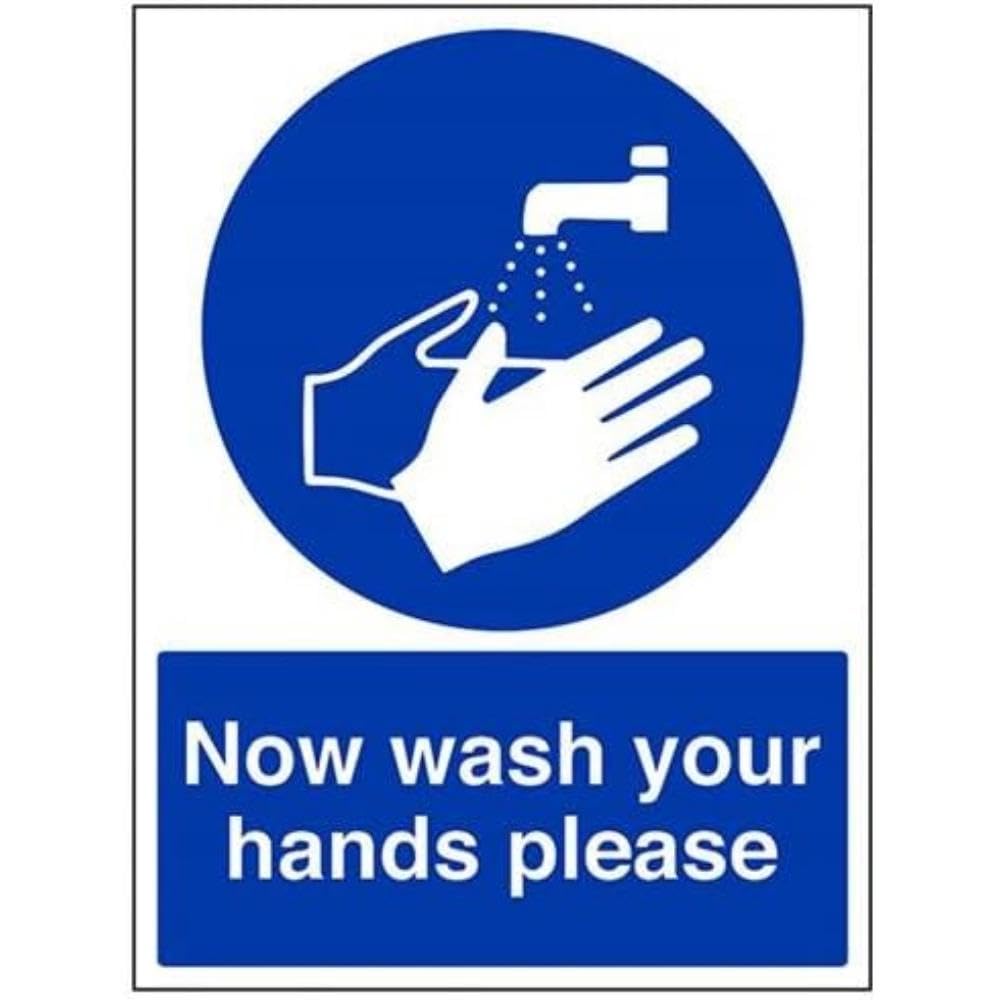 VSafety Now Wash Your Hands Please Sign - Portrait - 300mm x 400mm - Self Adhesive Vinyl