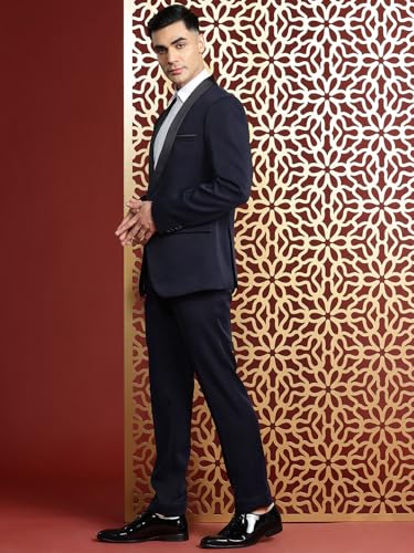 Image of MANQ Men's Solid Tuxedo Suit, Mandarin Collar, Five Pockets, Long Sleeves