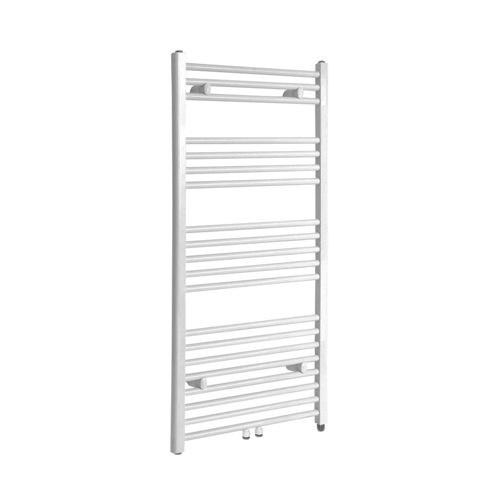 Milano White Neva 600W Round Bar Electric Heated Towel Rail - 1188Mm X 600Mm