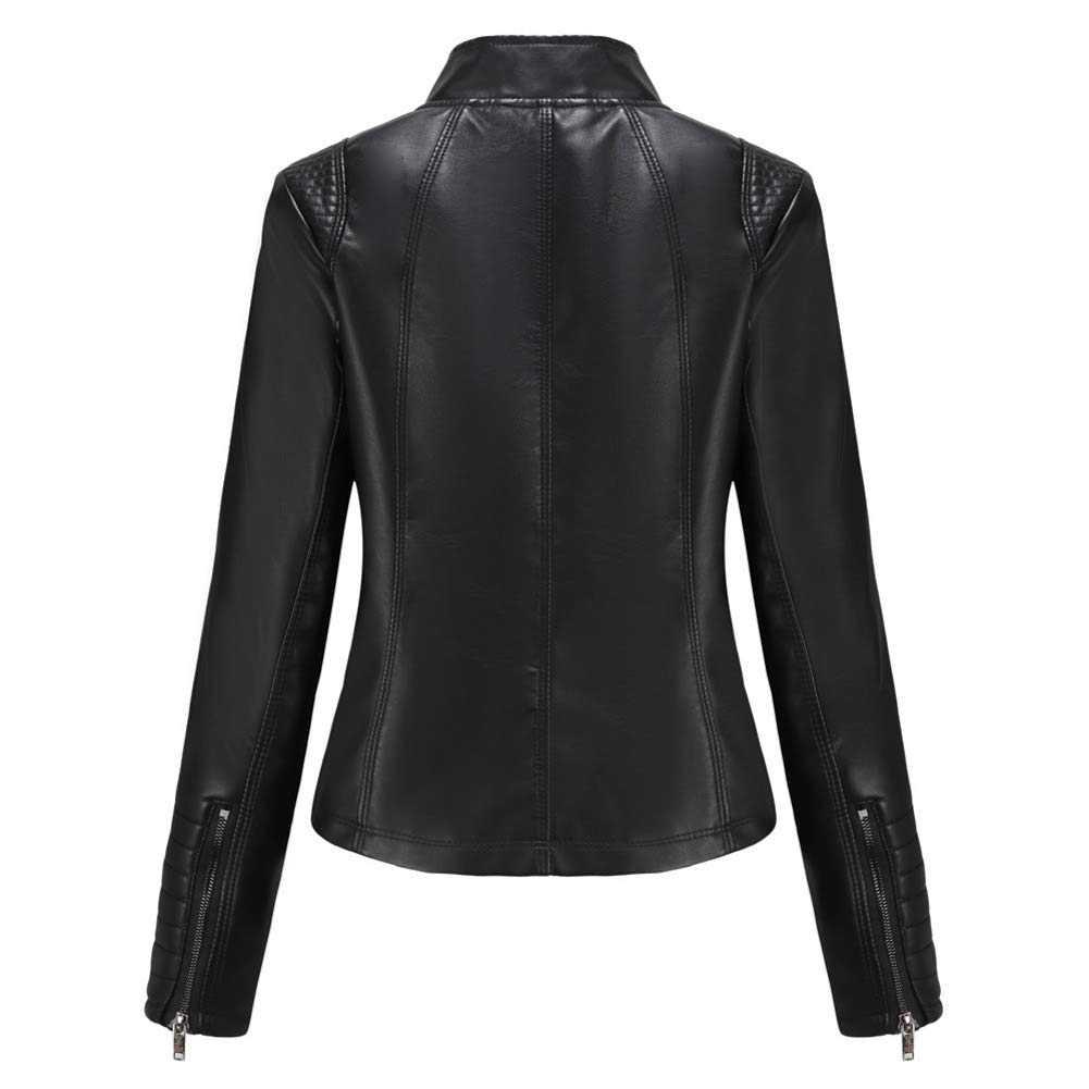 DISSA Damen Kunstleder Bikerjacke Kurze Reißverschlussjacke,EU 36-46